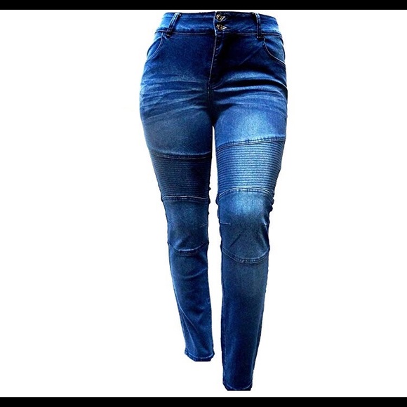 Jack David Denim - Women’s Plus Size Moto Biker Stretch Skinny Denim